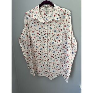 LL Beans Women's Size M Button Up Shirt Long Sleeve multicolor Floral Wrinkle Fr